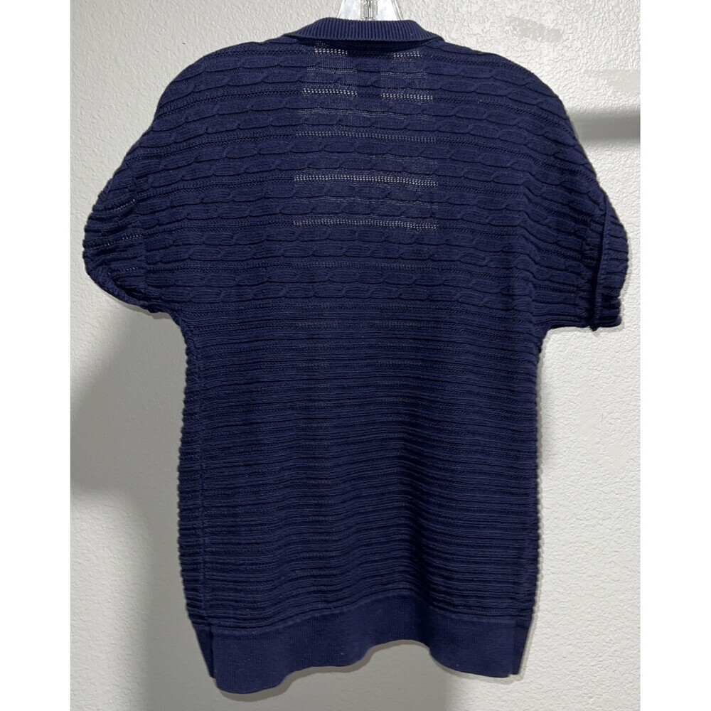 Lane Bryant Open Cardigan Size 14 16 Navy Short Sleeve Cable Knit Cotton Sweater